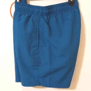 TEAL ORANGE DRAWSTRING THREE POCKETS MESH LINED SWIM TRUNKS SIZE LARGE NWT